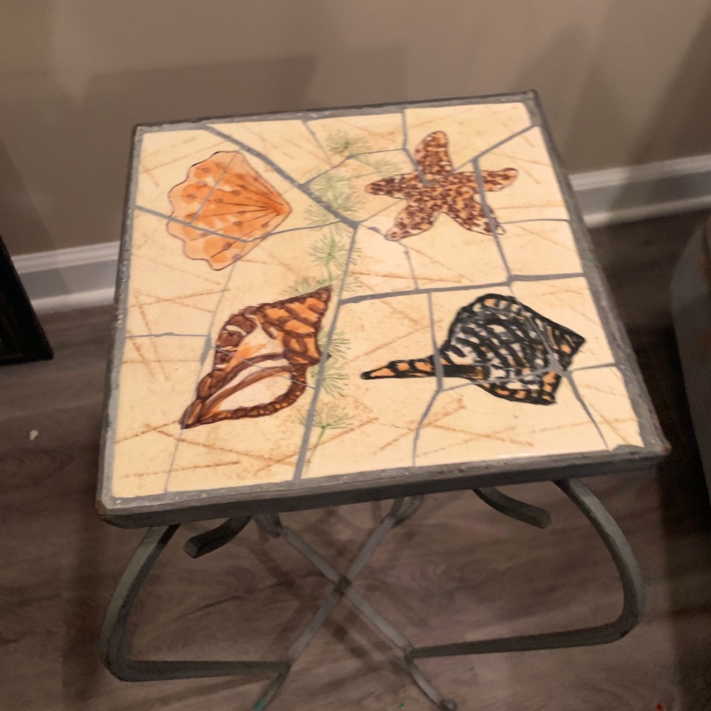 Vintage tiled nautical wrought iron plant stand